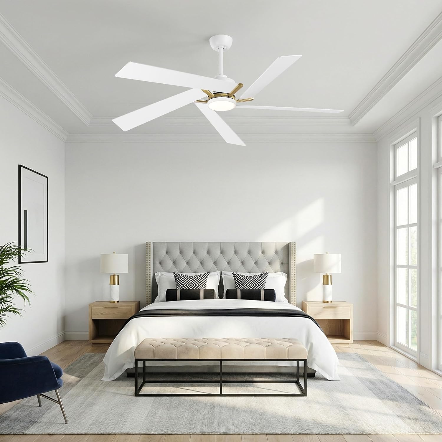 60 Inch Ceiling Fans with Lights and Remote, Modern Large Ceiling Fan with Reversible DC Motor, Dimmable LED, Memory Function & Timer, Quiet Outdoor Ceiling Fans for Patios Living Room Bedroom