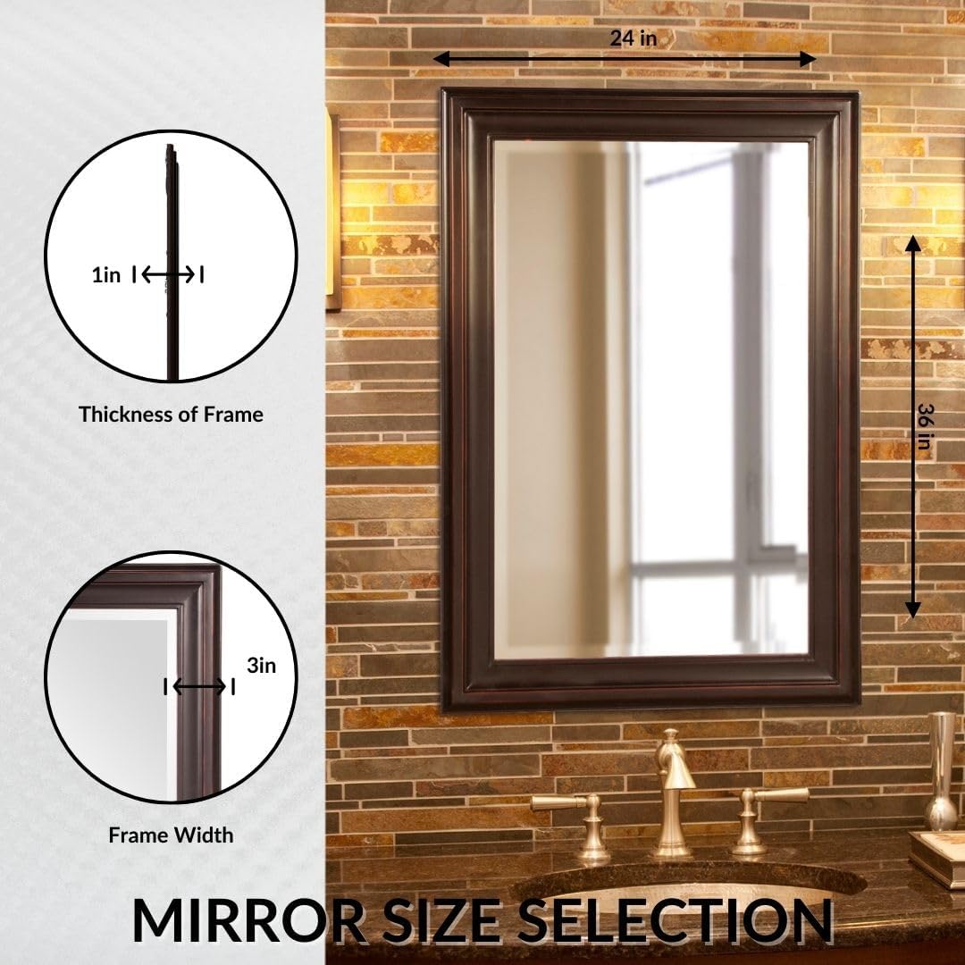 Howard Elliott Collection George Rectangular Oil Rubbed Bronze Wall Mirror, Rectangle Hanging Wood Framed Vanity Mirrors for Home Decor, Living Room, Bathroom, Bedroom, or Hallway, 24 x 36 Inch