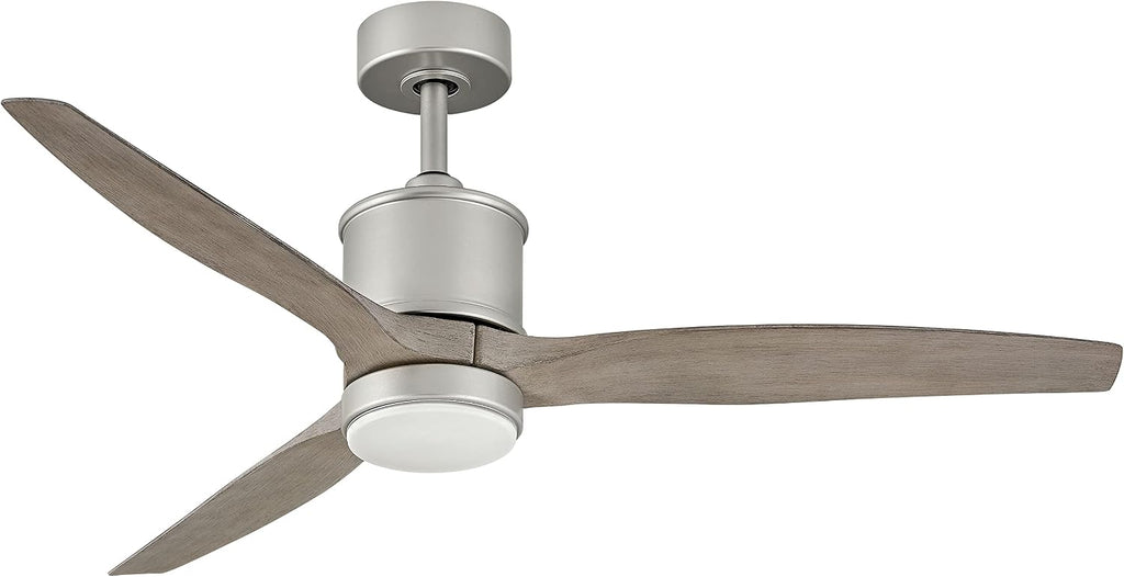 Hinkley Hover 52' Indoor/Outdoor Smart Ceiling Fan with Light and Remote, Modern Propeller Style with Composite Fan Blades, Integrated LED, Brushed Nickel and Weathered Wood