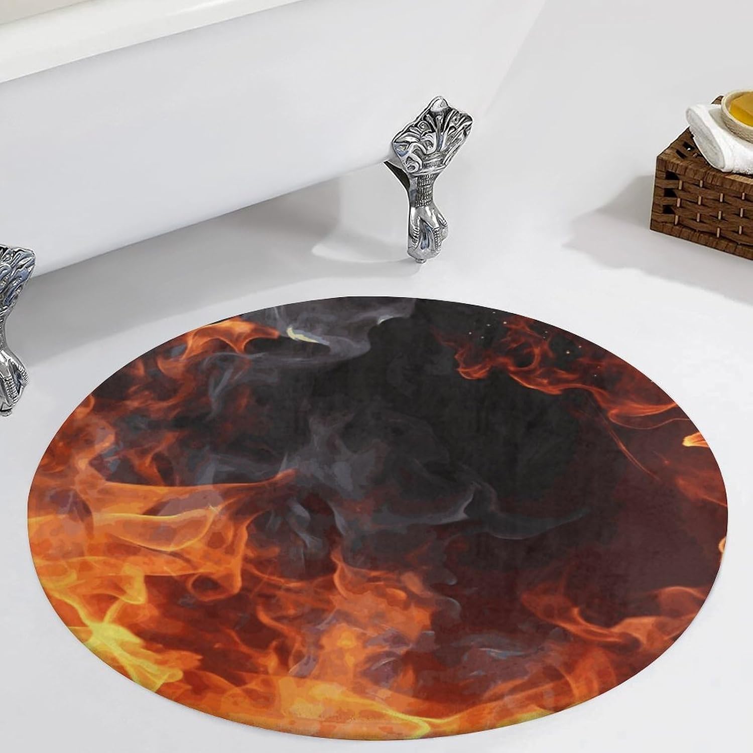 Fire Flame Smoke Coral Velvet Round Floor Mat Non-Slip Bath Rug Floor Covering for Bathroom Vanity Guest Suite & Vacation Home