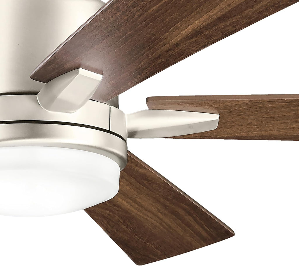 KICHLER 330000NI Protruding Mount, 5 Silver/Walnut Blades Ceiling fan with 73 watts light, Brushed Nickel