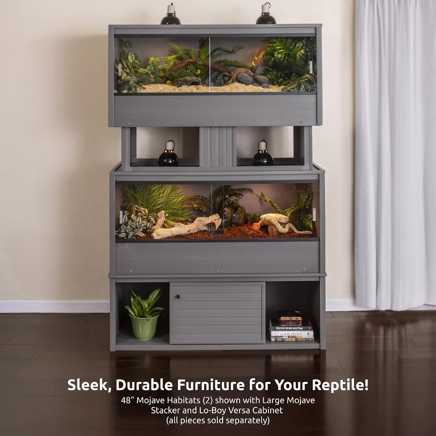 New Age Pet Lo‑Boy Versa Stand for Reptile Terrariums, Low-Profile ECOFLEX Cabinet for Stacked Large, 48' Mojave Reptile Habitats, Grey