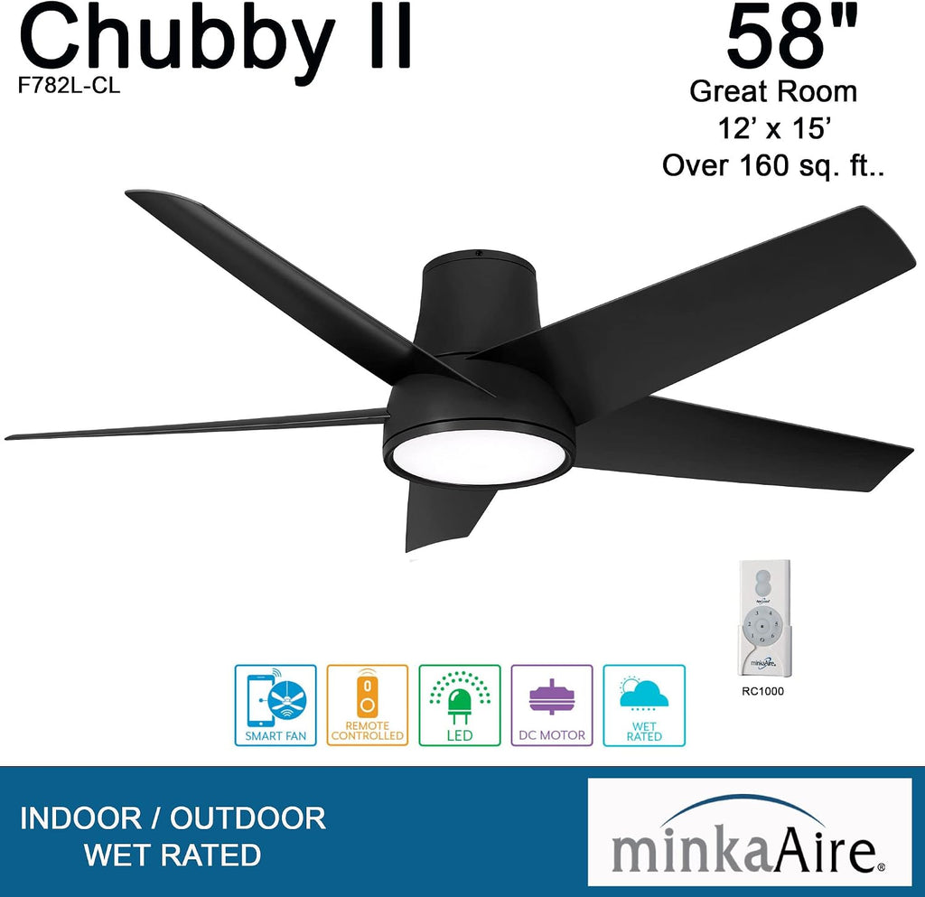 Minka Aire F782L-CL Chubby II - 5 Blade Outdoor Ceiling Fan with Light Kit-12.75 Inches Tall and 58 Inches Wide, Finish Color: Coal