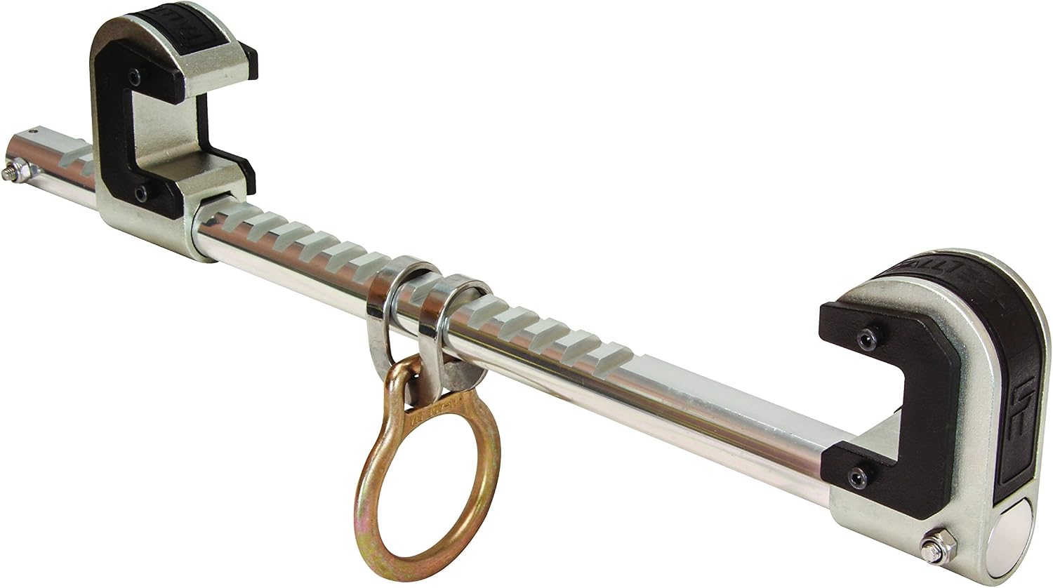 FallTech 7531 Trailing Beam Clamp - Single Ratcheting, Machined Aluminum Bar, Steel Jaws with Slider Pads fits 4' to 12' Flange Width, Natural