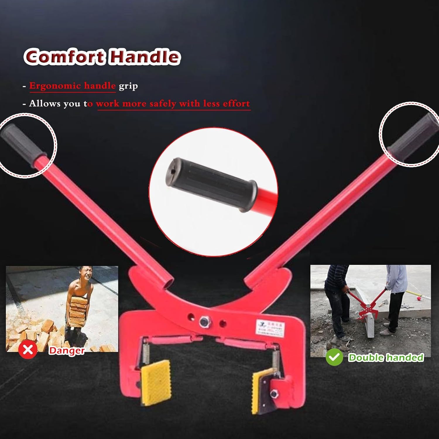 Feeding Mats Granite Slab Lifting Clamp - 350kg Capacity, 12-31 Inch Opening Stone Carrying Clamps Grabber For Moving Marble Slabs/Building Material/Metal Sheets, Concrete Curbs Handling Tool
