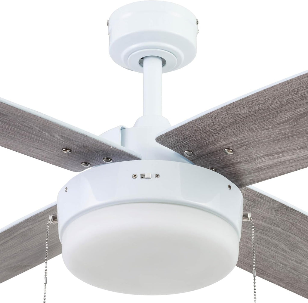 Prominence Home Memphis, 52 Inch Contemporary Indoor LED Ceiling Fan with Light, Pull Chain, Dual Mounting Options, 4 Dual Finish Blades, Reversible Motor - 51651-01 (Bright White)