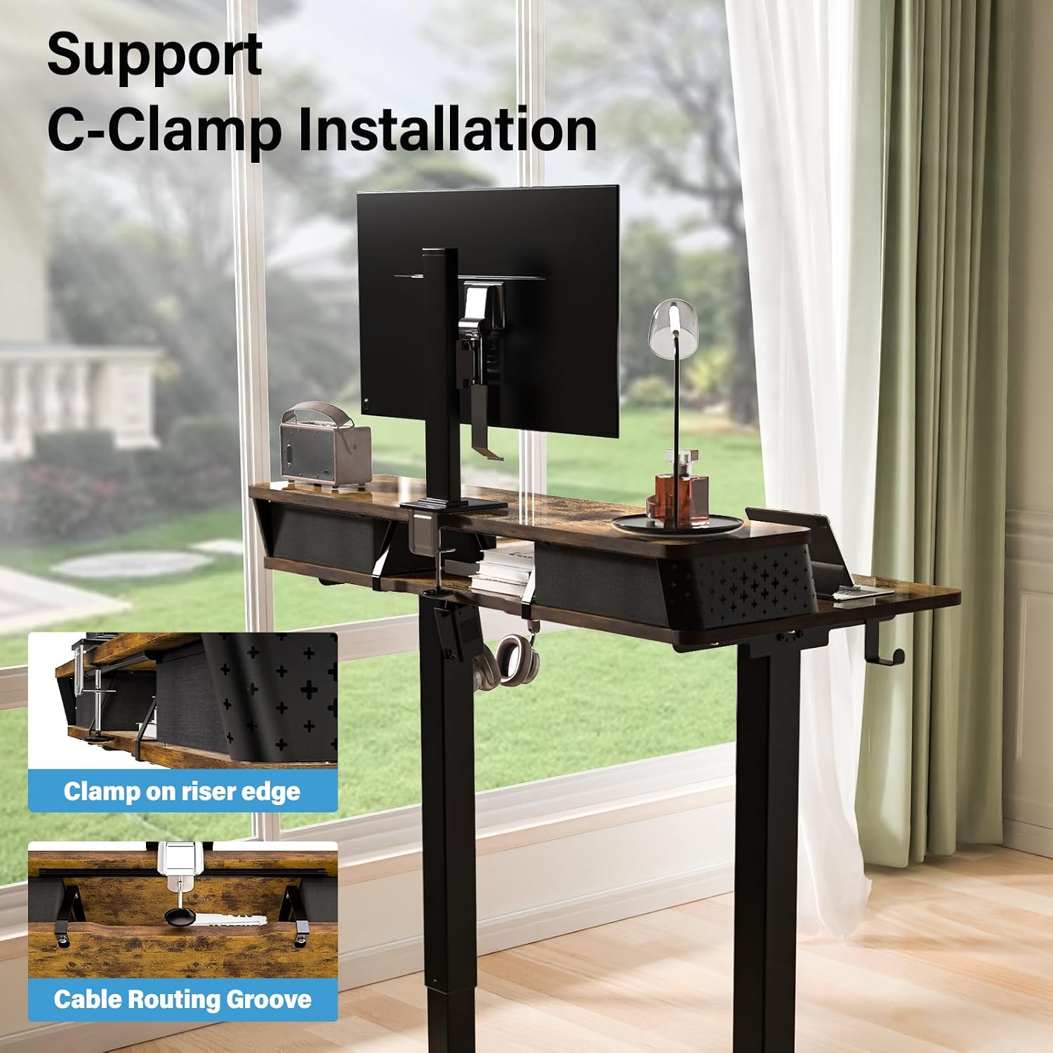 Electric Standing Desk with Two Drawers,48 x 24 Inch Sit Stand Desk Adjustable Height, Stand Up Desk with Storage Shelf, Computer Workstation for Home Office, Rustic Brown