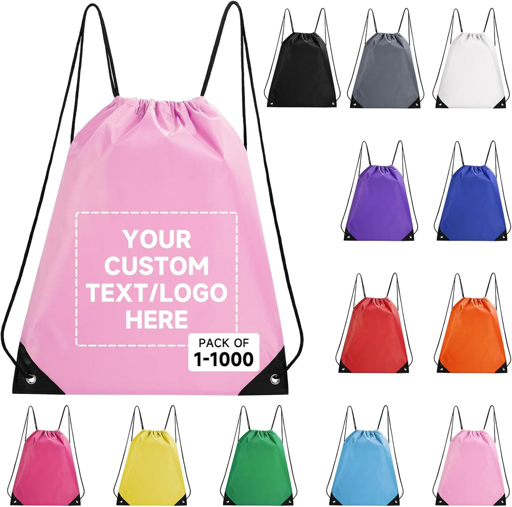 Custom Drawstring Bags With Logo, 80 PCS Personalized Text Drawstring Backpack Bulk, Easy-to-Carry String Bag Great for Gym, Travelling and for Everyday Use (Pink)