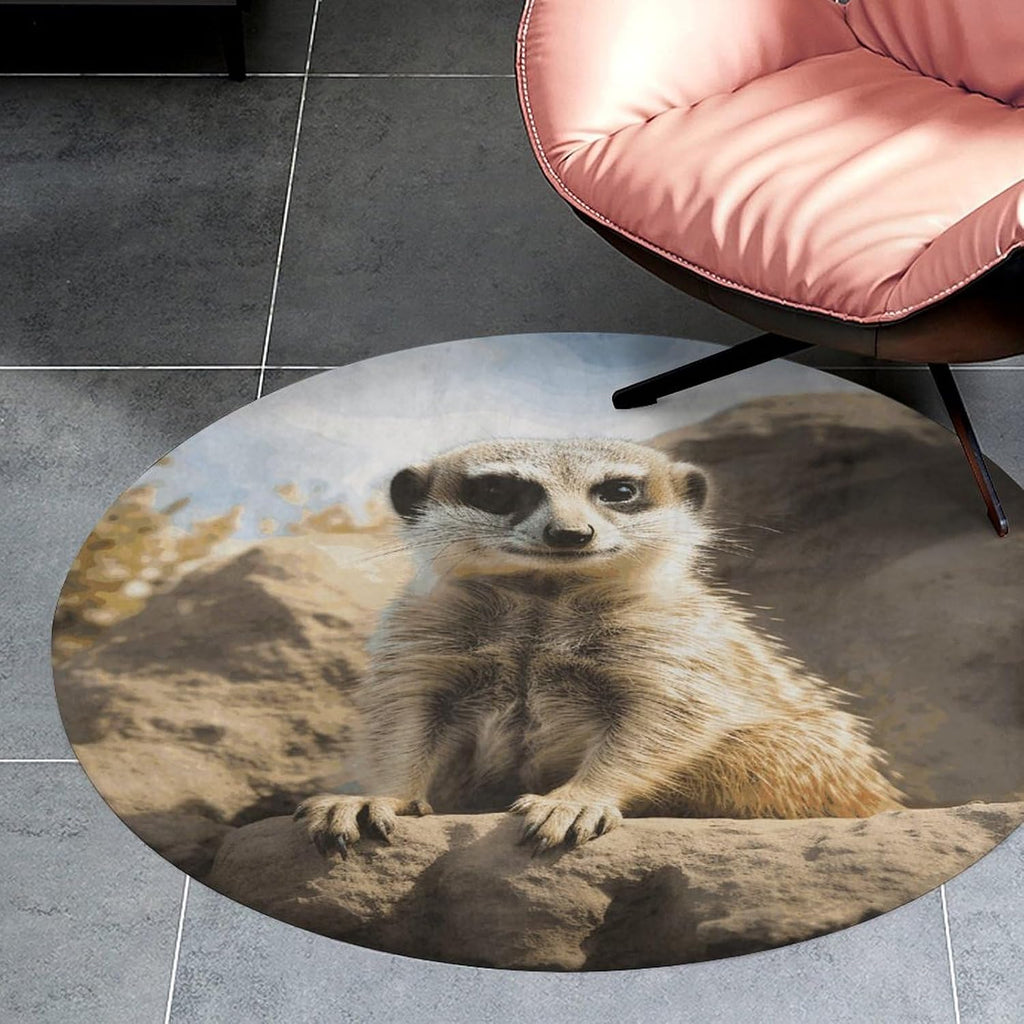 Meerkat Animal Coral Velvet Round Floor Mat Non-Slip Bath Rug Floor Covering for Bathroom Vanity Guest Suite & Vacation Home