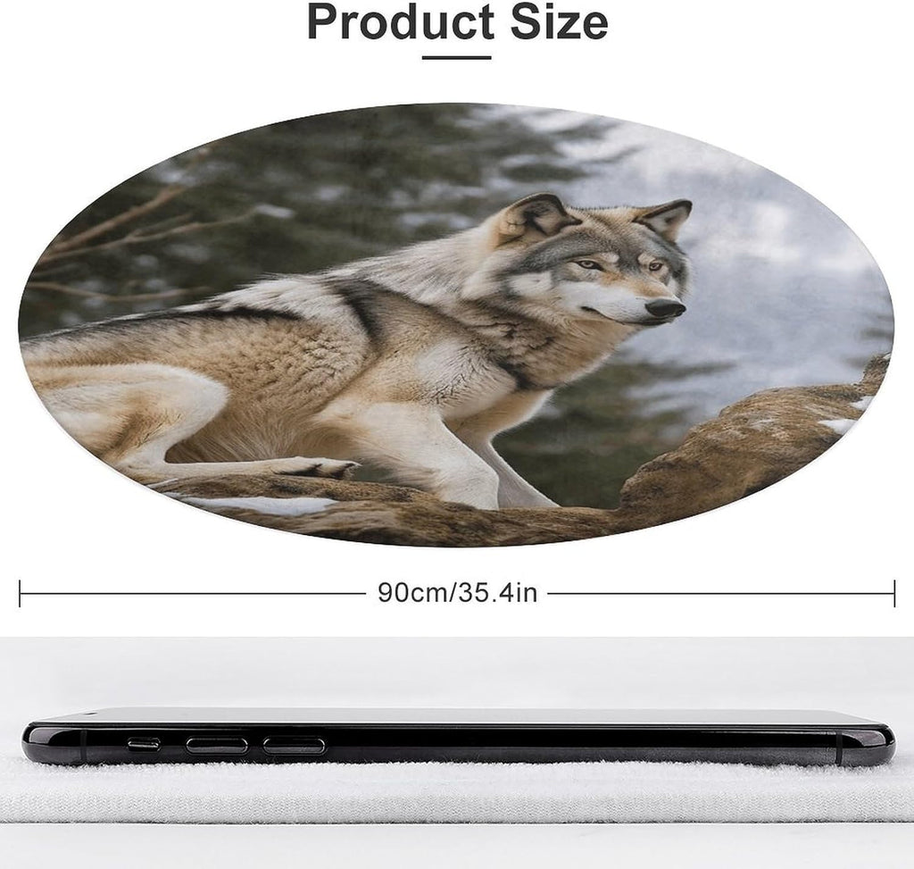Snow Mountain Wild Wolf Coral Velvet Round Floor Mat Non-Slip Bath Rug Floor Covering for Bathroom Vanity Guest Suite & Vacation Home