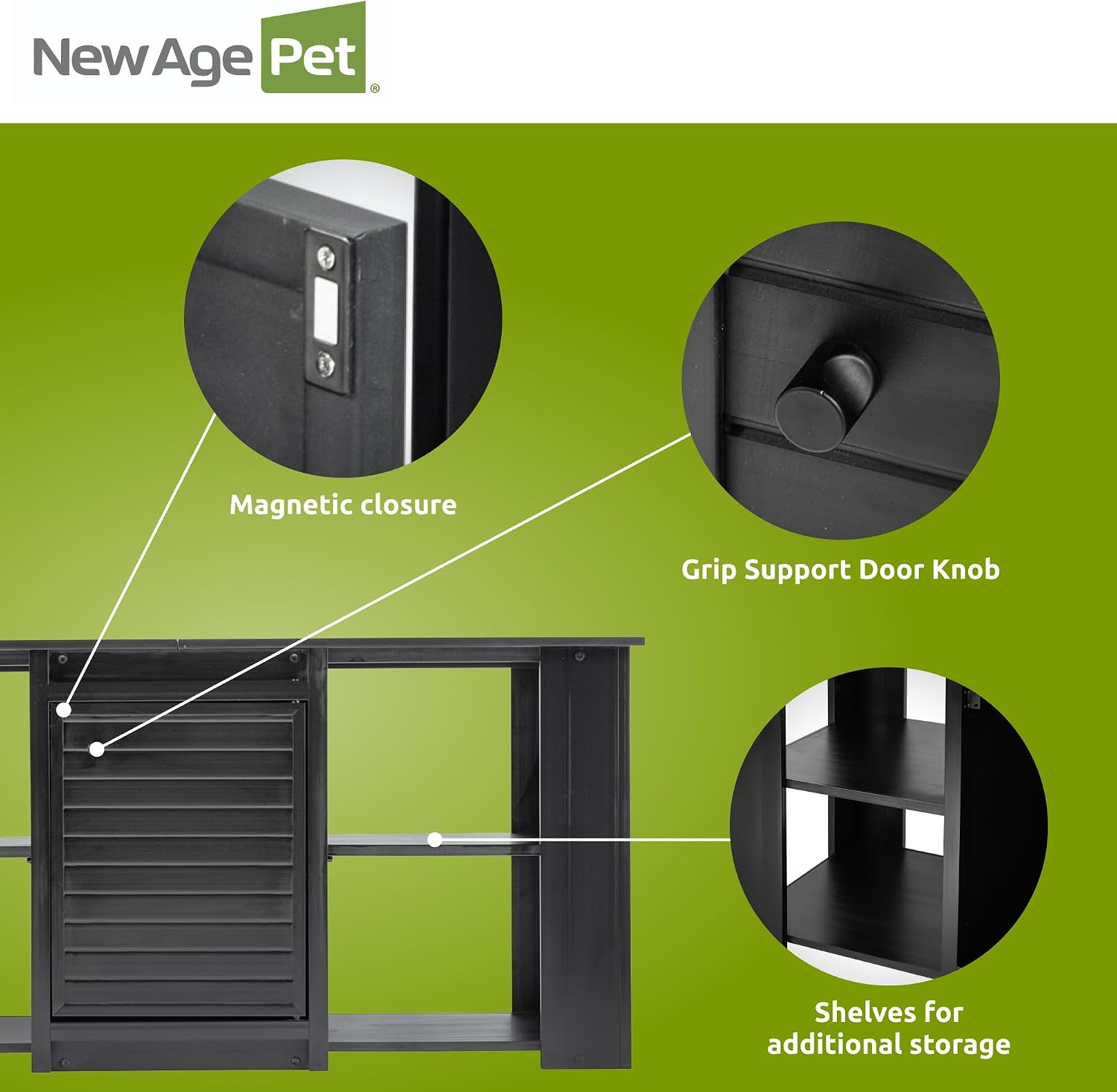 New Age Pet ECOFLEX 60' Storage Cabinet for Pets in Black, Durable Wood Plastic Composite, Non Toxic, Easy Assembly, Ideal for Bedding, Food, Toys, XL Mojave Reptile Lounge Compatible