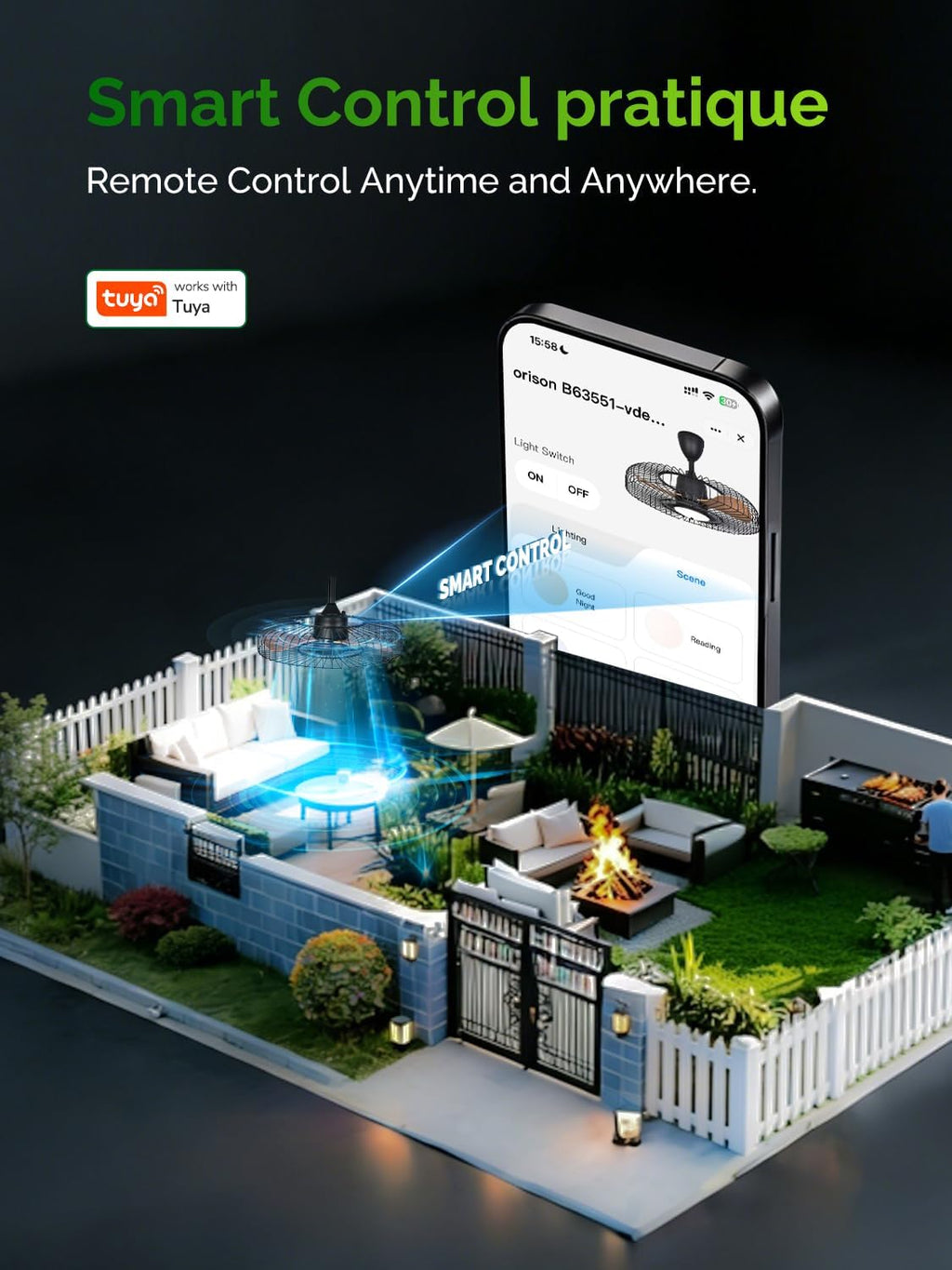 Orison Outdoor Ceiling Fans with Lights for Patio, 24' Weatherproof Ceiling Fan, Gazebo Fan Remote & APP Control, 3CCT Dimmable,Caged Plug in Ceiling Fan with Hanging Hook for Pergola Porch Canopy