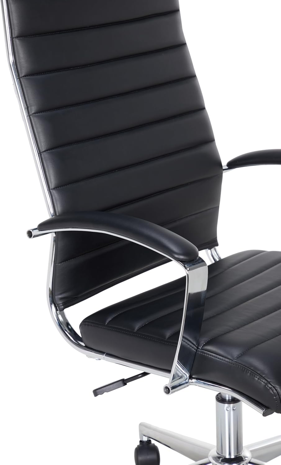Amazon Basics High-Back Swivel Office Chair with Lumbar Support, Ergonomic Ribbed Faux Leather, Adjustable Height, 45.25' x 24.75' x 23.25', Black