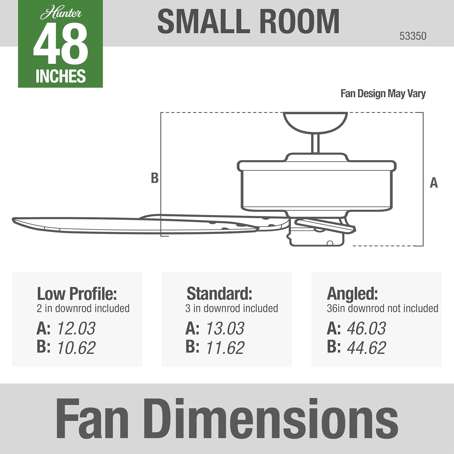 Hunter 48 inch Outdoor or Indoor Ceiling Fan No Light - White Ceiling Fan without Light, Standard Mount, For Patio, Porch, Garage, or Living Room, 5 Blades, Pull Chain - Sea Wind 53350, White