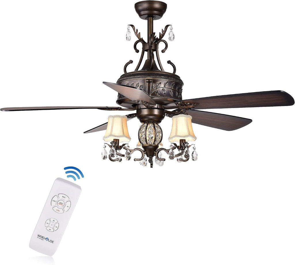 Firtha 52-Inch 5-Blade Antique Lighted Ceiling Fans with Branched French Chandelier (with Remote)