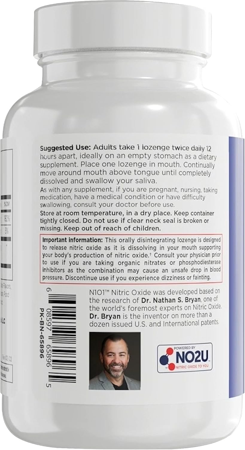 N1O1 Nitric Oxide Lozenges for Heart Health Support - Dietary Supplement for Blood Flow, Oxygenation and Blood Pressure - 120 Count