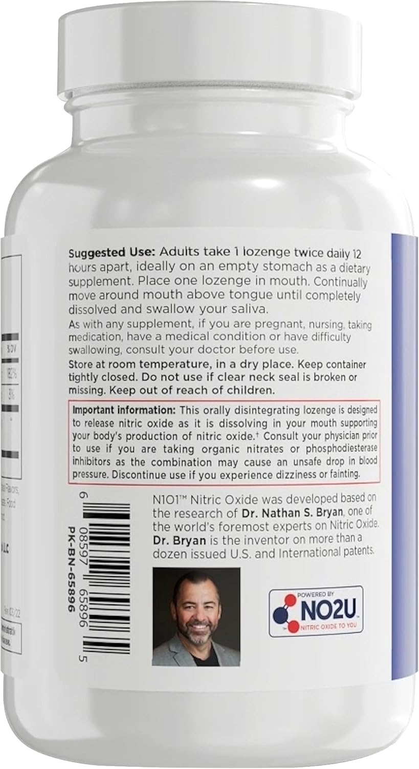 N1O1 Nitric Oxide Lozenges for Heart Health Support - Dietary Supplement for Blood Flow, Oxygenation and Blood Pressure - 180 Count