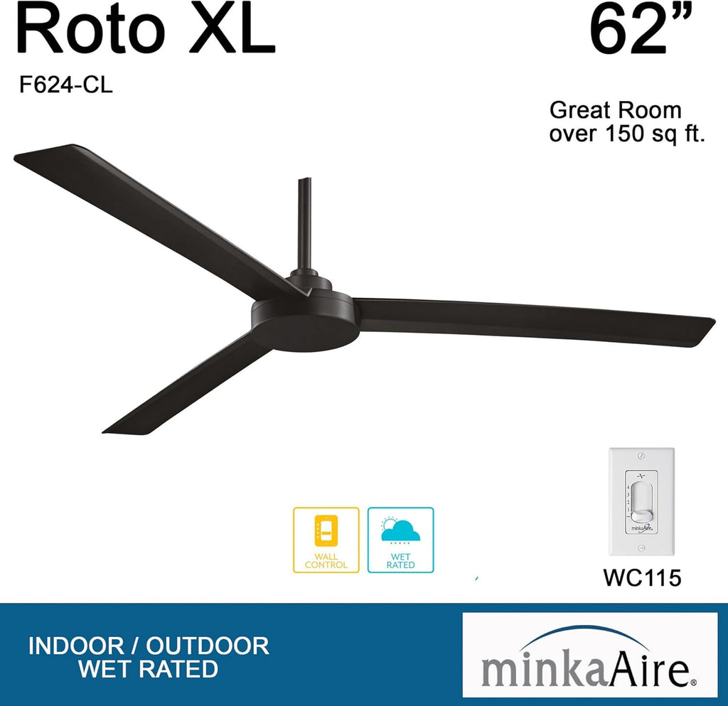 Minka Aire F624-CL Roto XL 62-Inch Outdoor Ceiling Fan, Coal