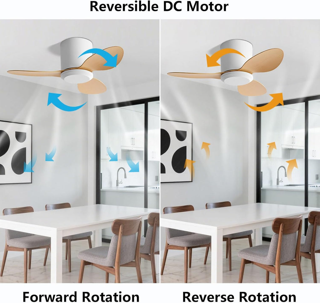 Flush Mount Ceiling Fan No Light Modern Small Ceiling Fans Remote Control 6 Speeds 25 Inch Ceiling Fan Without Lights Quiet DC Motor, 3 Blades For Restaurant Bedroom Patio Indoor