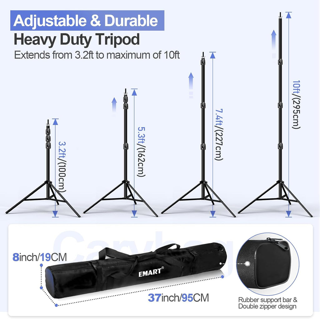 EMART 10x10ft Backdrop Stand Heavy Duty, Adjustable Photography Background Support System with 10x15ft Polyester Backdrop(Black/White/Green) for Photography Studio, Parties, Wedding, Video Shooting