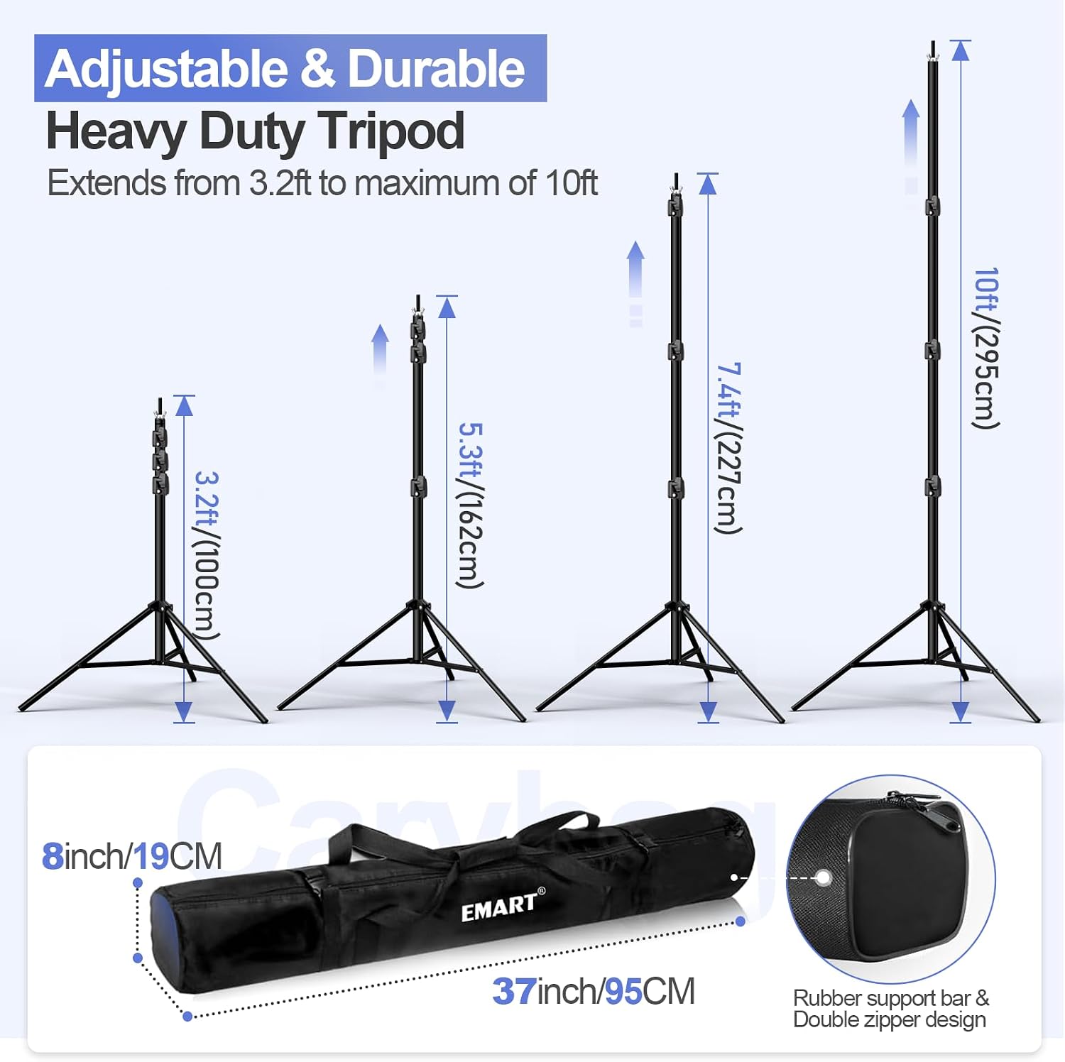 EMART 10x10ft Backdrop Stand Heavy Duty, Adjustable Photography Background Support System with 10x15ft Polyester Backdrop(Black/White/Green) for Photography Studio, Parties, Wedding, Video Shooting