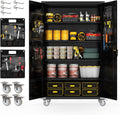 biosp 72' H Wide & Deep Garage Storage Cabinet with Wheels & Pegboards, Metal Storage Cabinet with Locking Door & Adjustable Shelves, Rolling Tool Cabinet for Garage, Shop, Office, 72'x43'x22'