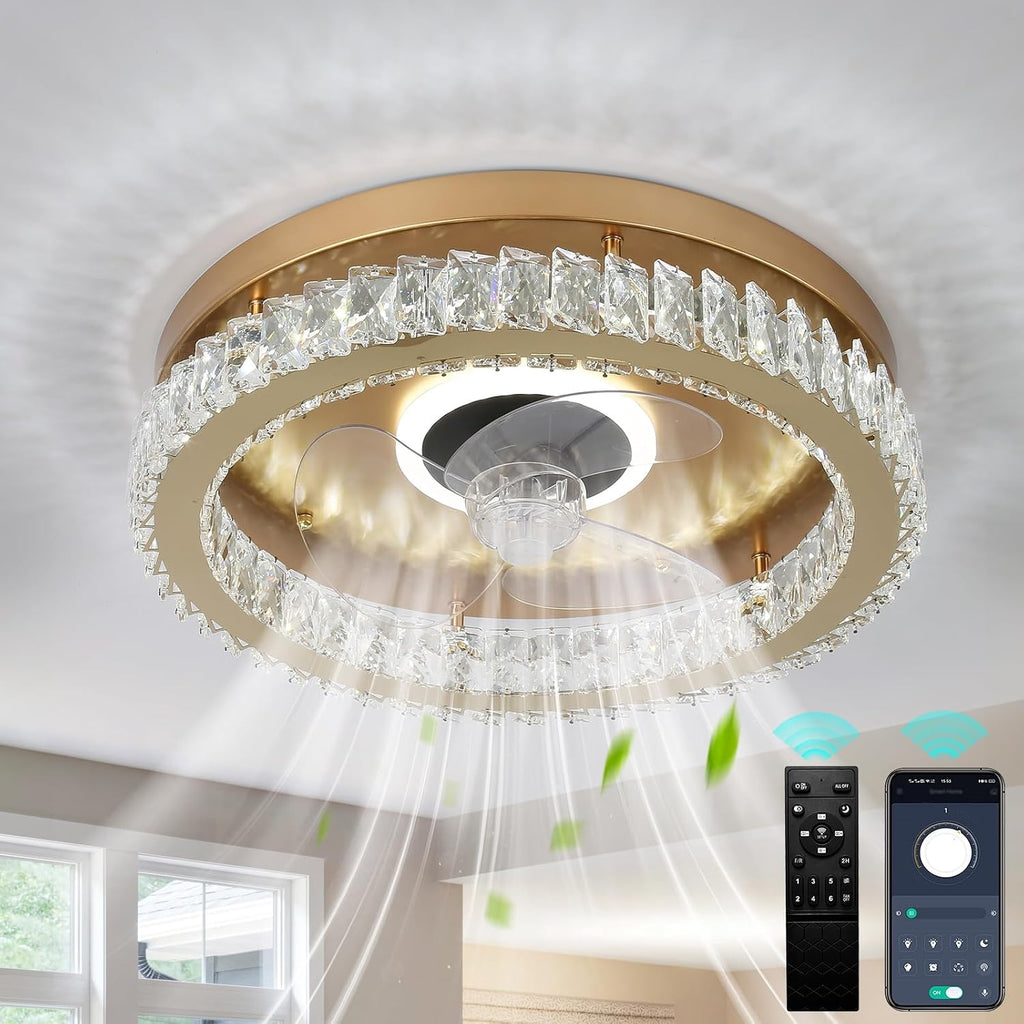 FRIXCHUR Ceiling Fan with Light Low Profile Ceiling Fans with Remote Control Flush Mount Ceiling Fan 3 Color 6 Speed LED Fan Light for Bedroom Living Room Kitchen Dinning Room (Gold)