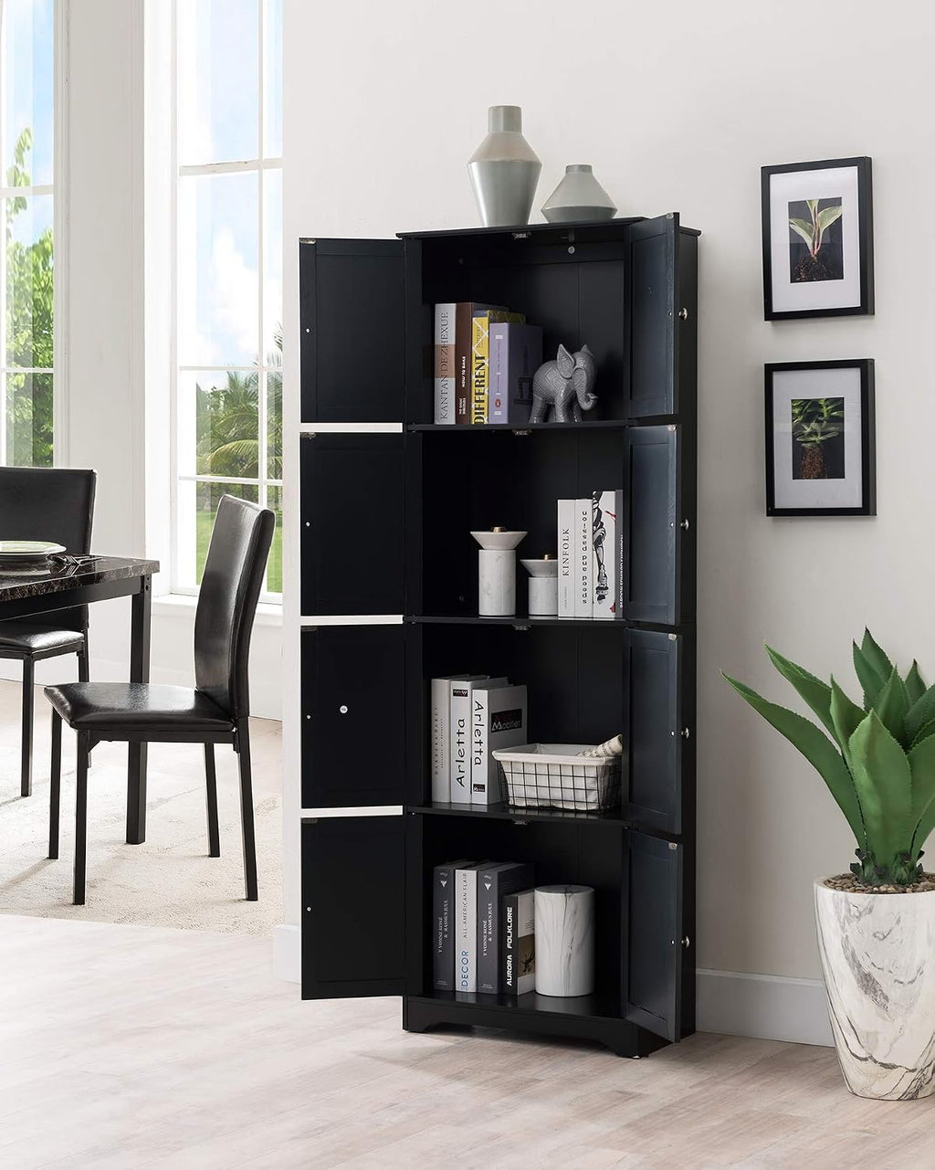 Kings Brand Furniture - Lyons 4-Tier 68' Kitchen Pantry Storage Cabinet with 8 Doors, Black