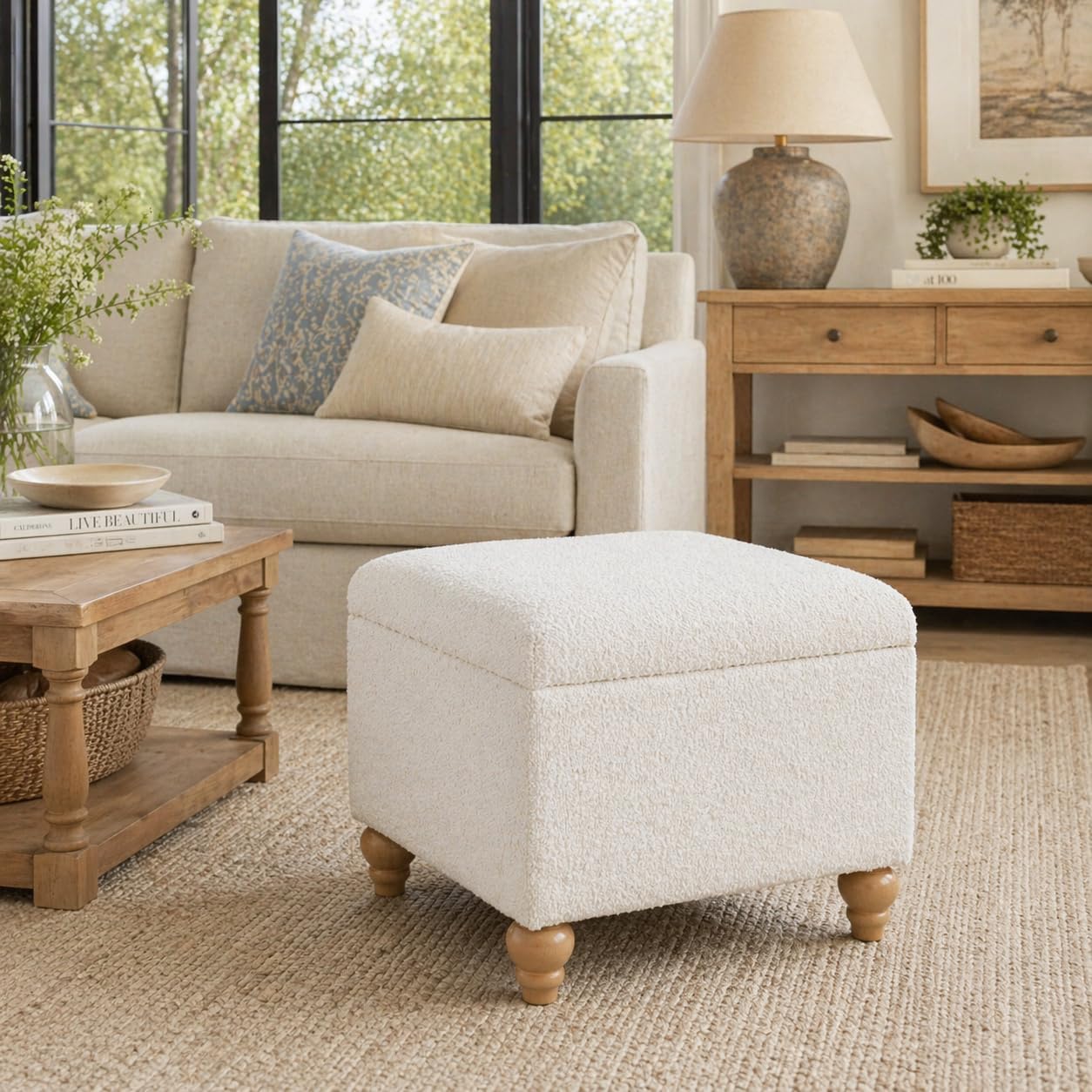 HomePop 22' Medium Rectangular Storage Ottoman - Cream Boucle