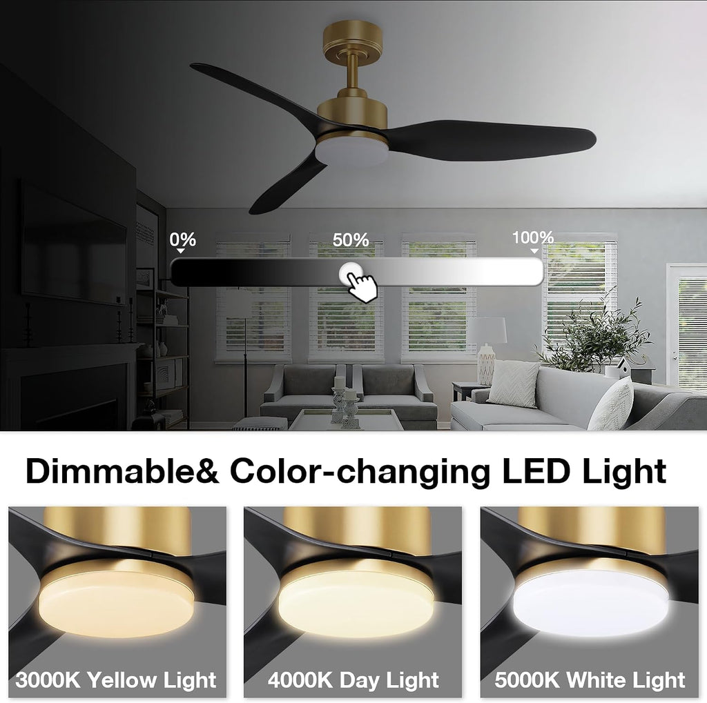 Hoenofly 48 Inch Smart Ceiling Fans with LED Lights Remote,Quiet DC Motor,Dimmable,Outdoor Indoor Gold Black Ceiling Fan Controlled by WIFI Alexa App,for Modern Bedroom Living Room Patio Porch