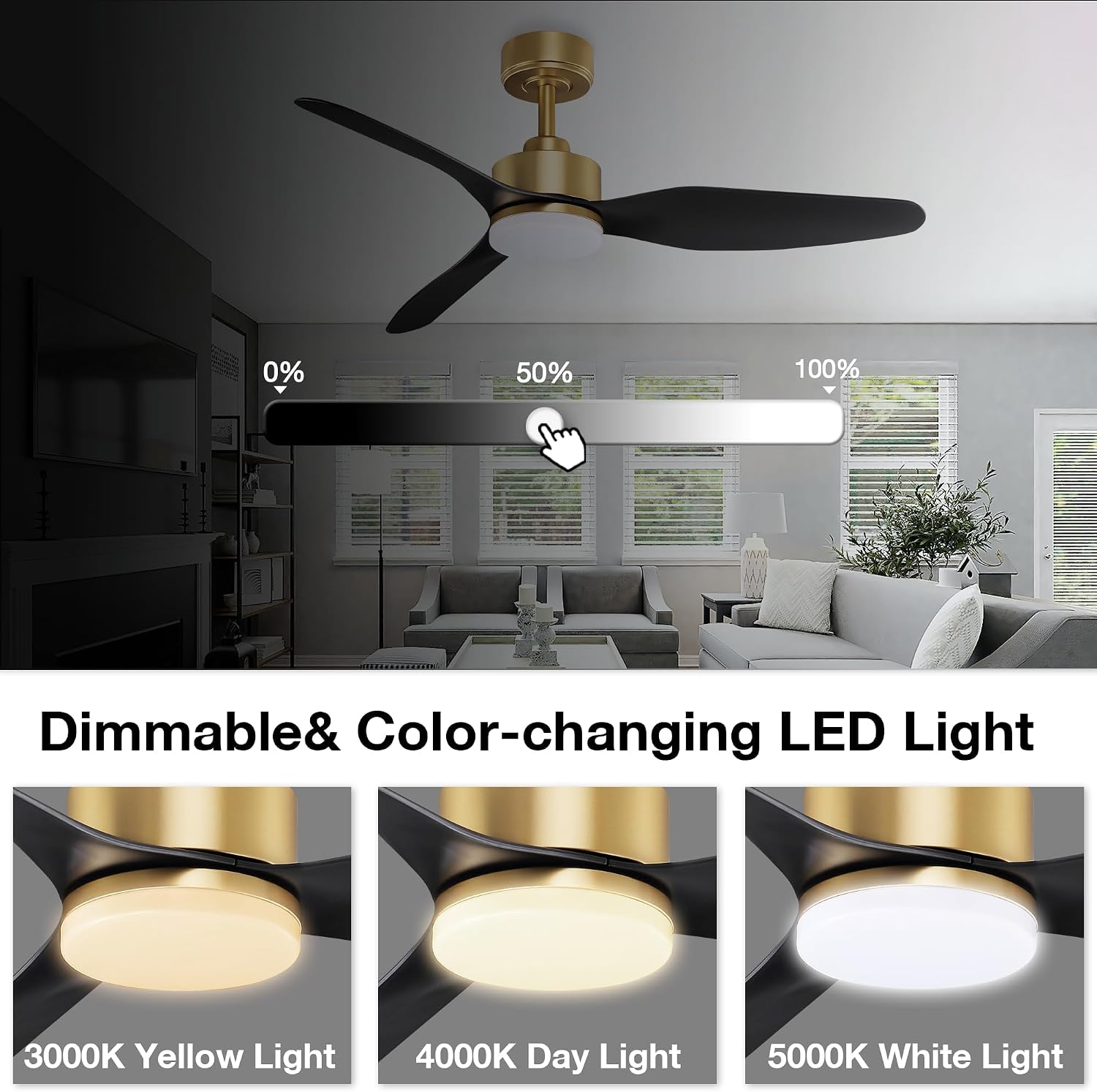 Hoenofly 48 Inch Smart Ceiling Fans with LED Lights Remote,Quiet DC Motor,Dimmable,Outdoor Indoor Gold Black Ceiling Fan Controlled by WIFI Alexa App,for Modern Bedroom Living Room Patio Porch