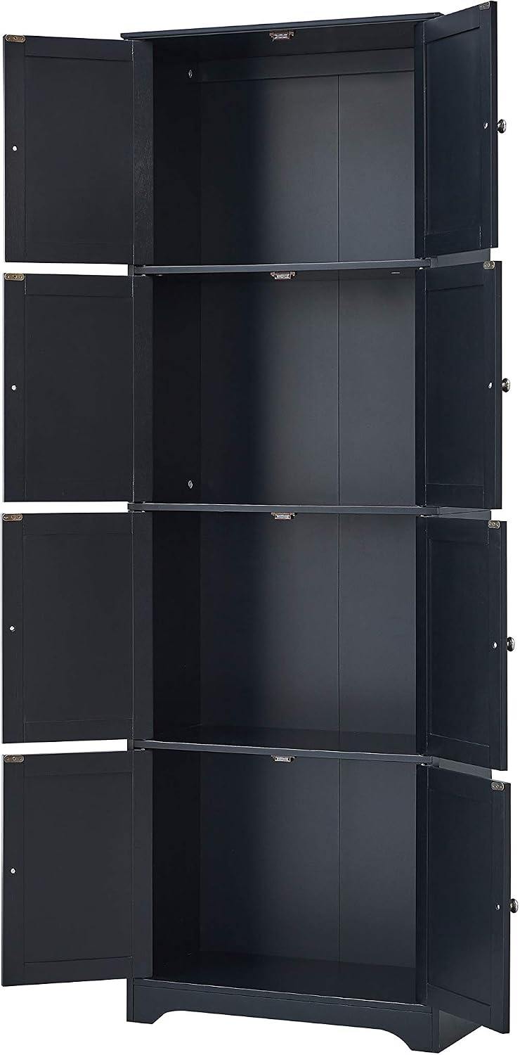 Kings Brand Furniture - Lyons 4-Tier 68' Kitchen Pantry Storage Cabinet with 8 Doors, Black