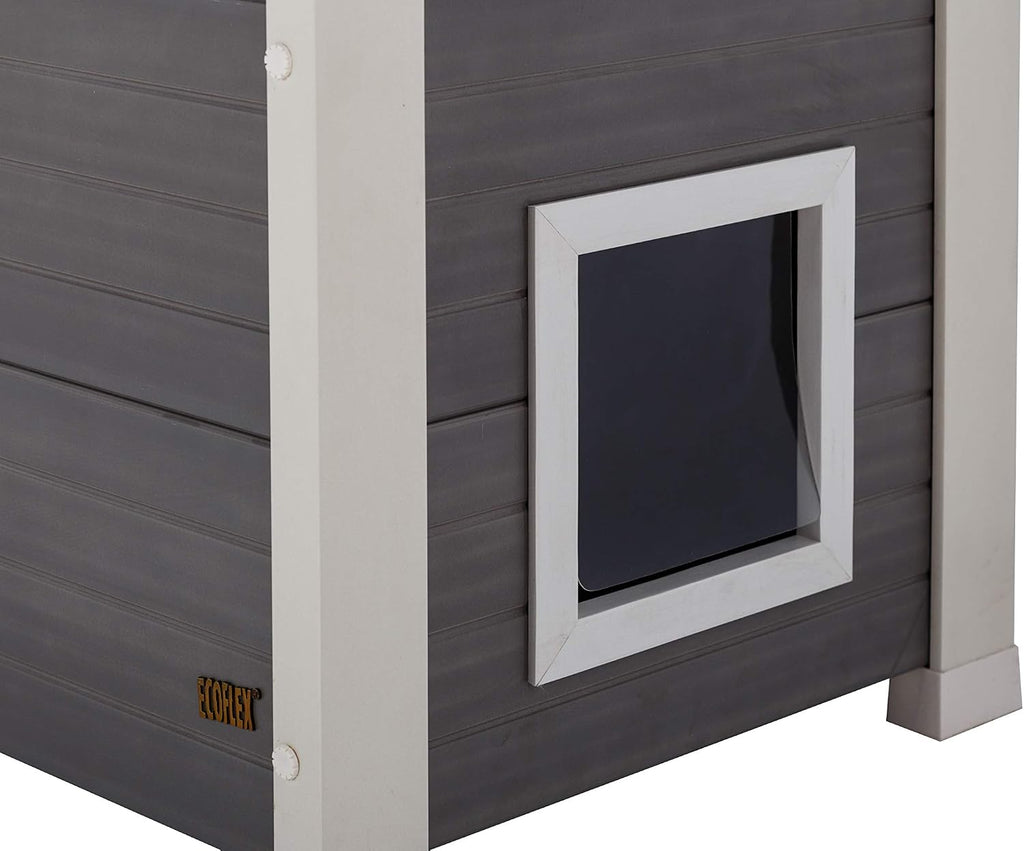 New Age Pet ECOFLEX Outdoor Cat Townhouse, Grey - Weather-Resistant Kitty Shelter, Spacious & Durable Wood Alternative, Ideal for Outdoor Felines