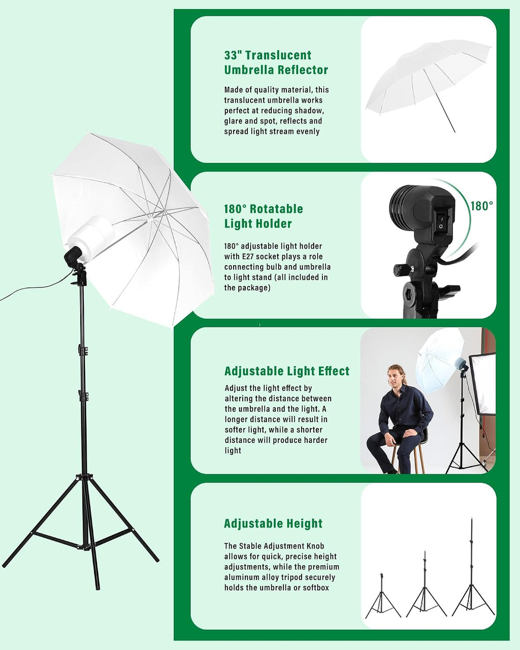 Andoer Professional Softbox Photography Studio Lighting Kit with 3 Color Backdrops, 6.5*10ft Backdrop Stands, Photography Umbrellas for Product Photography Portrait Video Shooting and Live Streaming