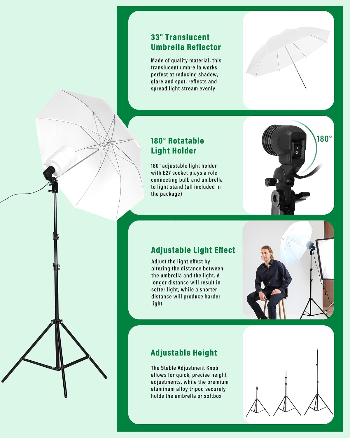 Andoer Professional Softbox Photography Studio Lighting Kit with 3 Color Backdrops, 6.5*10ft Backdrop Stands, Photography Umbrellas for Product Photography Portrait Video Shooting and Live Streaming