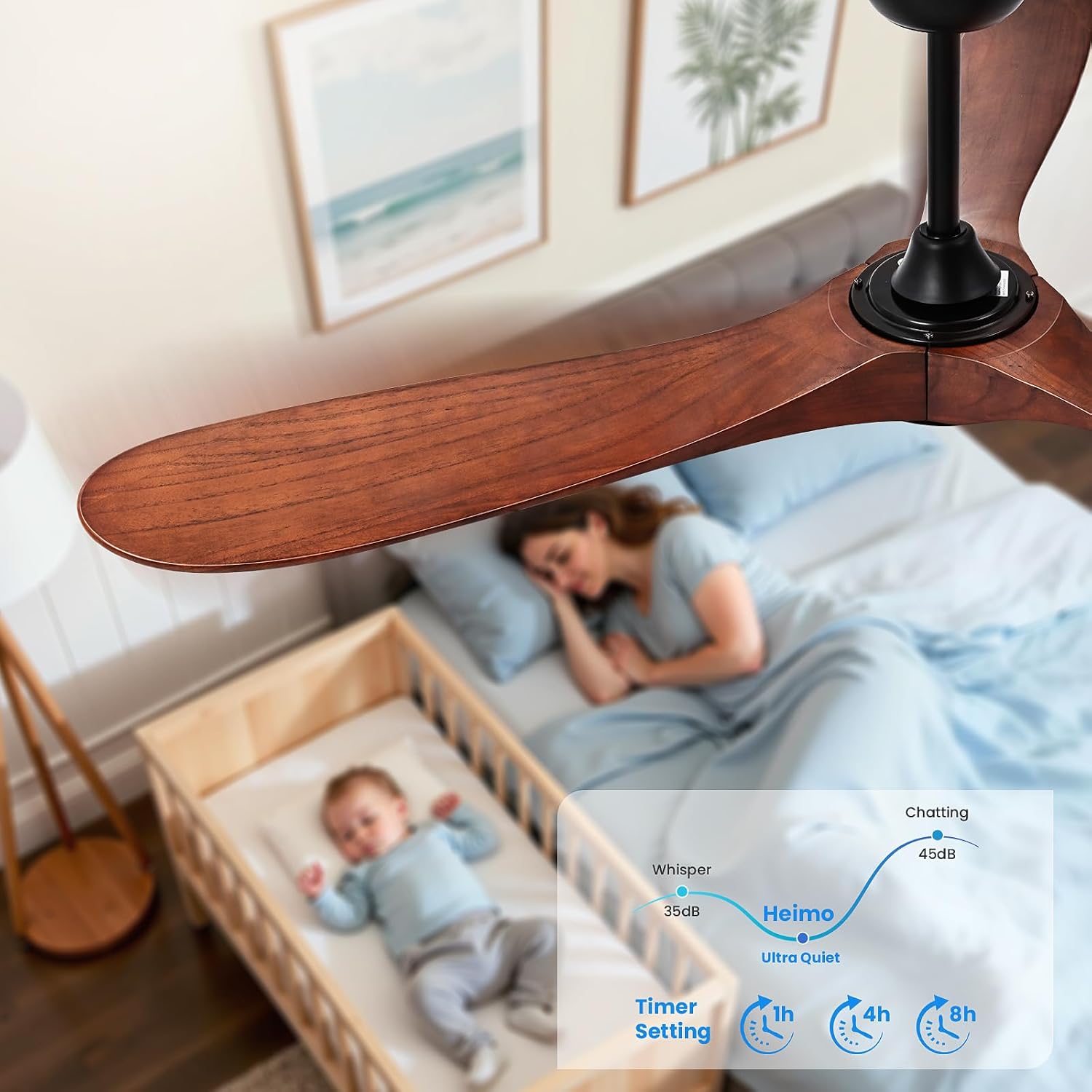 heimo 60 Inch Outdoor Ceiling Fan with Light and Remote, Wood Ceiling Fans with Lights Dimmable for Bedroom Living Dining Room Patios Garage Gazebo Farmhouse Big Dc Reversible Indoor Fan(Walnut)