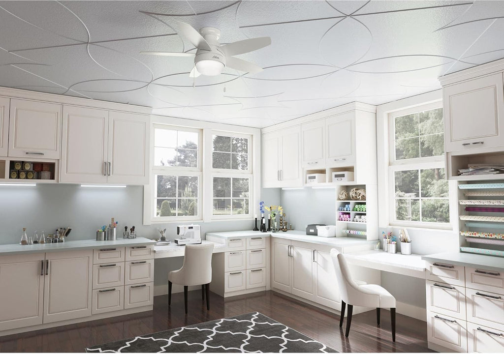 Hunter 44 inch Indoor Ceiling Fan with LED Light - White Ceiling Fan with Pull Chain, For Bedroom, Living Room, or Kitchen, Low Profile Mount, No Remote, 5 Blades - Lilliana 51224, Fresh White