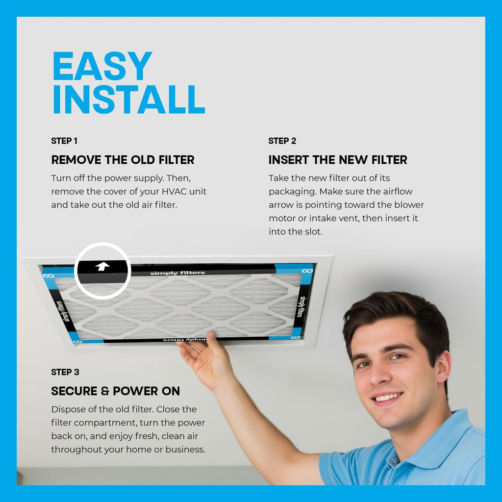 Simply 24x36x1 Air Filter, Merv 8, 6 Pack, For Home AC Furnace & HVAC (Actual Size: 23.75'x35.75'x0.75') DUST, Pet, & Allergy Control
