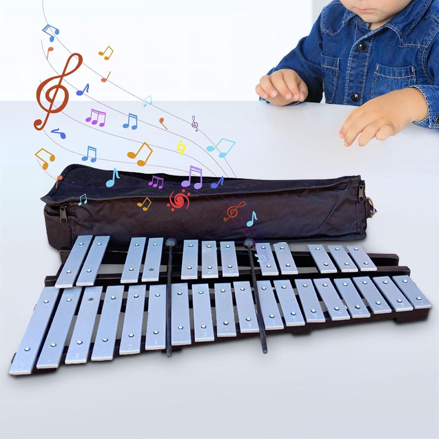 30 Note Xylophone with Mallets and Carry Bag - Portable Glockenspiel Musical Instrument for Kids Students Beginners