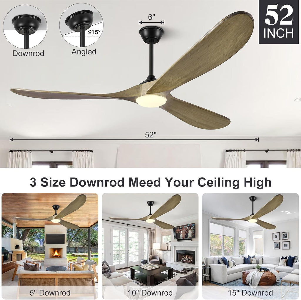 Eliora 52 Inch Ceiling Fans with Lights, Wood Outdoor Ceiling Fan for Patio and Remote Control Rustic Propeller Large Ceiling Fans with Light Farmhouse Indoor Quiet High cfm, Bronze Gray
