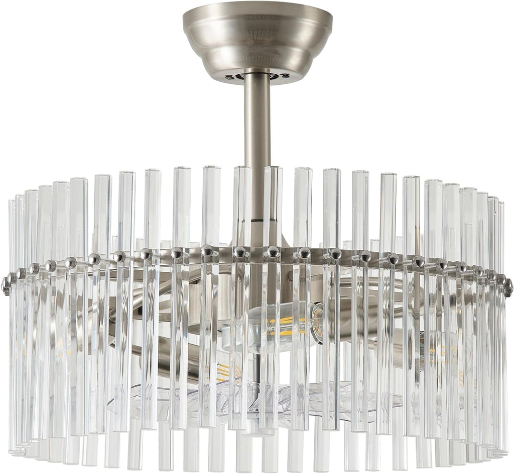 20' Silver Crystal Fandelier Ceiling Fans with Lights, Silver Crystal Chandelier Ceiling Fan with Light Remote Control, 6 Speeds for Bedroom, Living Room, Nursery