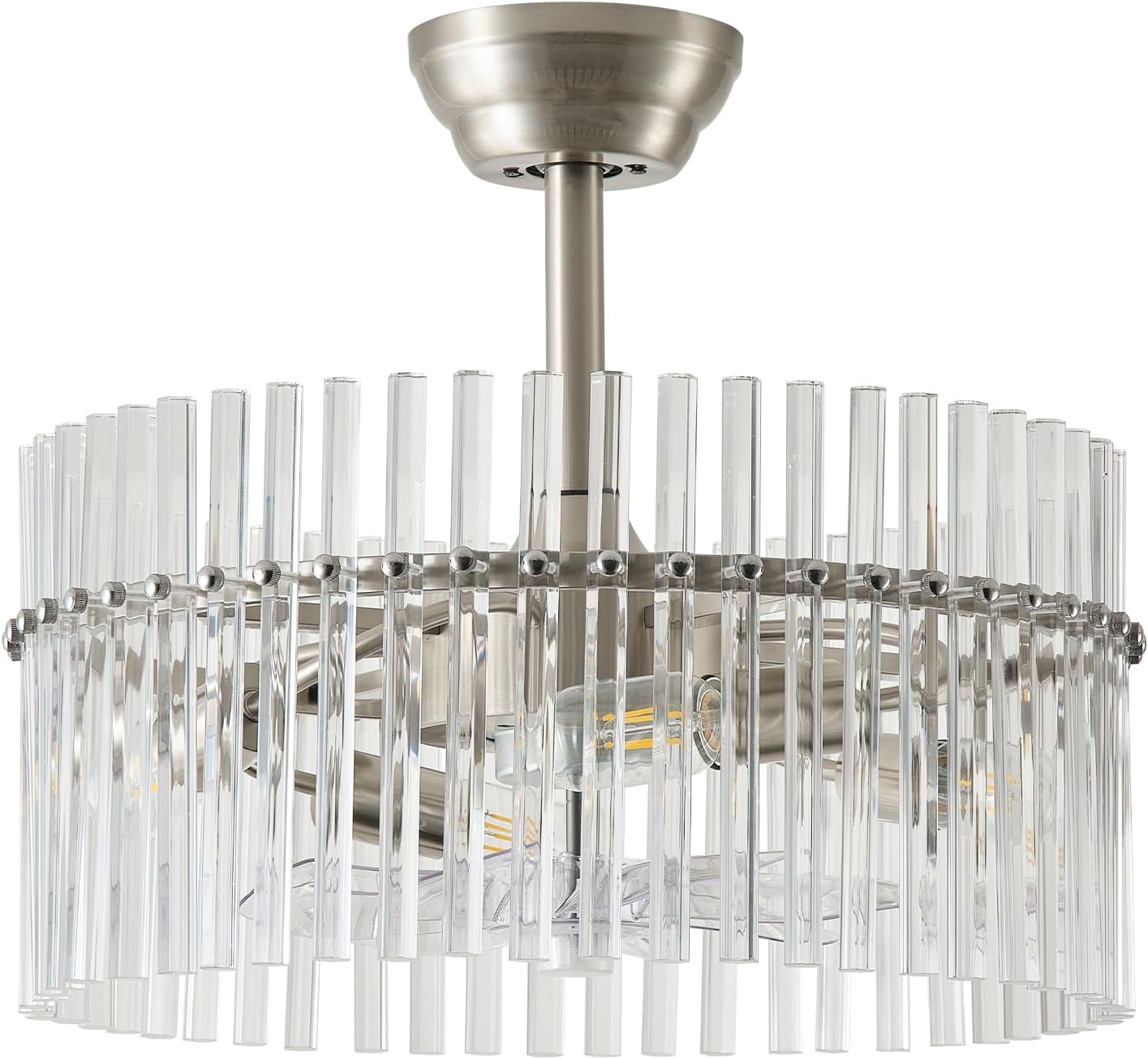 20' Silver Crystal Fandelier Ceiling Fans with Lights, Silver Crystal Chandelier Ceiling Fan with Light Remote Control, 6 Speeds for Bedroom, Living Room, Nursery