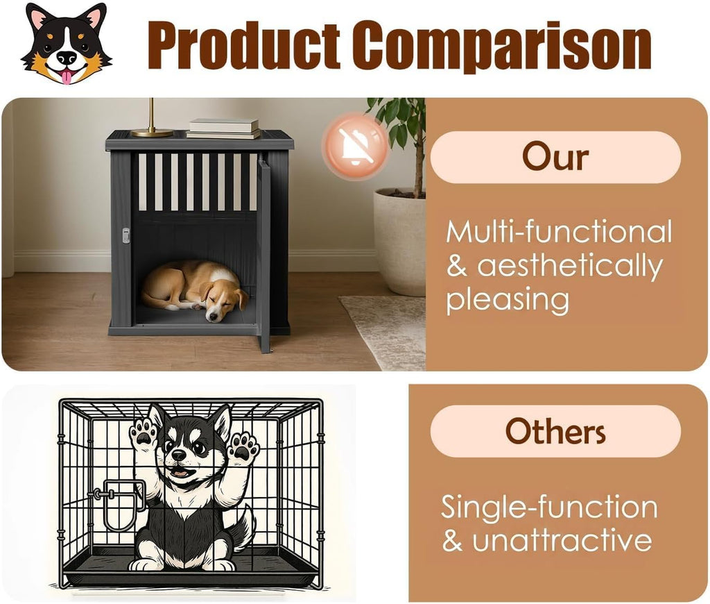 42 Inch Dog Crate Furniture Lockable Dog Kennel Indoor for Large Dogs and Medium Heavy Duty Pet Crate Decorative Pet Cage End Table,Black