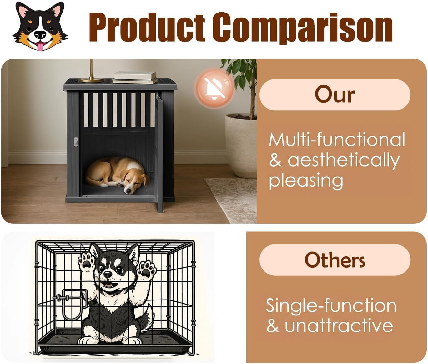 42 Inch Dog Crate Furniture Lockable Dog Kennel Indoor for Large Dogs and Medium Heavy Duty Pet Crate Decorative Pet Cage End Table,Black