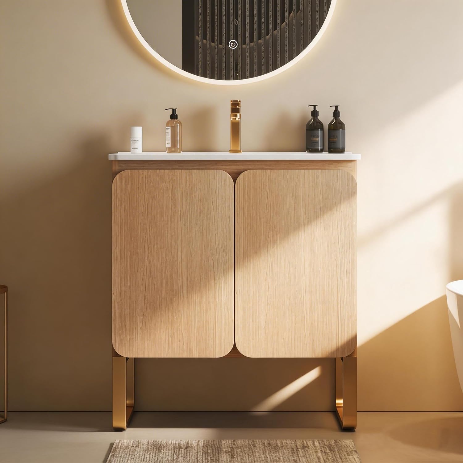 30' Bathroom Vanity with Sink, Modern Freestanding Bathroom Cabinet with Top, Integrated Basin, 2 Soft-Close Doors, Adjustable Shelf, Spacious Storage for Small Space, Oak - Dalia Collection