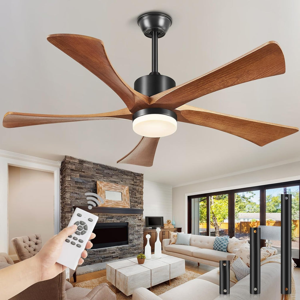 72 Inch Ceiling Fans with Lights and Remote, USA Original Patent 72' Large Ceiling Fan, 3 Downrods, 5 Wood Blades, ETL Listed, 6 Speeds Quiet DC Motor Outdoor Indoor Modern Fan, 72', Walnut