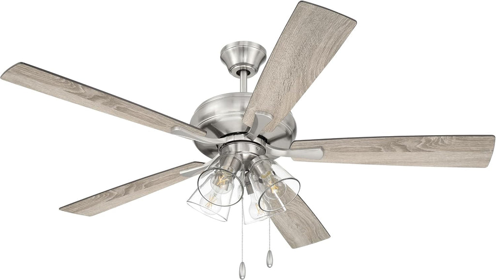 Craftmade 52' Eos 4 Light Ceiling Fan in Brushed Polished Nickel Finish with Reversible Driftwood/Walnut Blades