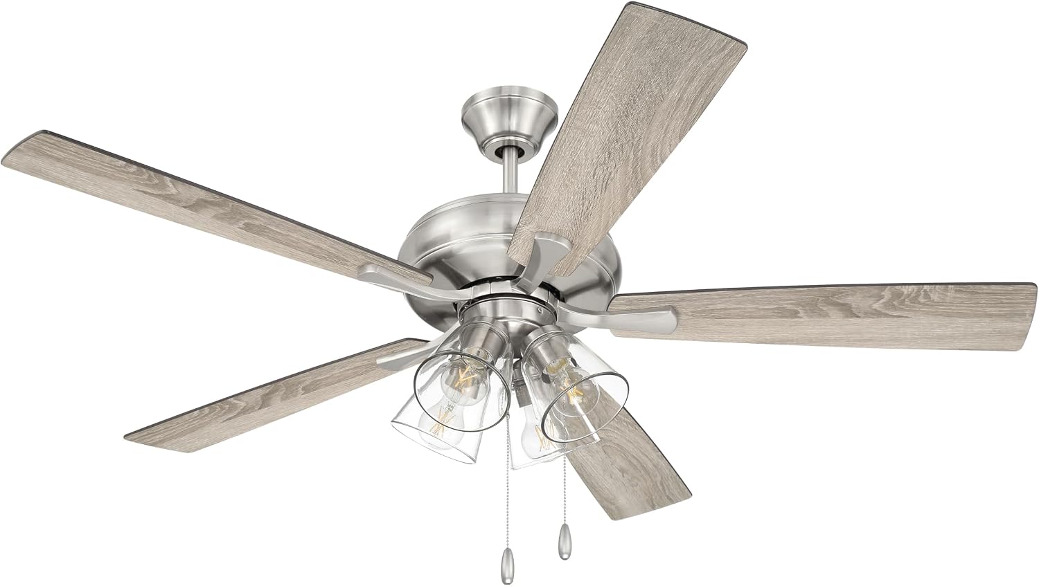 Craftmade 52' Eos 4 Light Ceiling Fan in Brushed Polished Nickel Finish with Reversible Driftwood/Walnut Blades