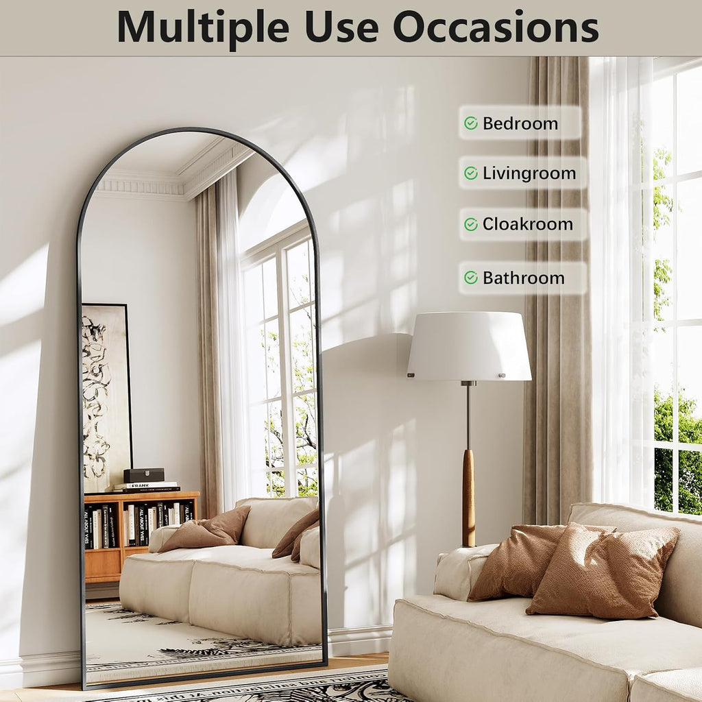 Mirror Full Length, 28'x71' Large Arched Floor Full Length Mirror with Stand, Room Decor Big Full Body Floor Mirror with HD Tempered Glass Aluminum Frame for Bedroom Living Room, Black