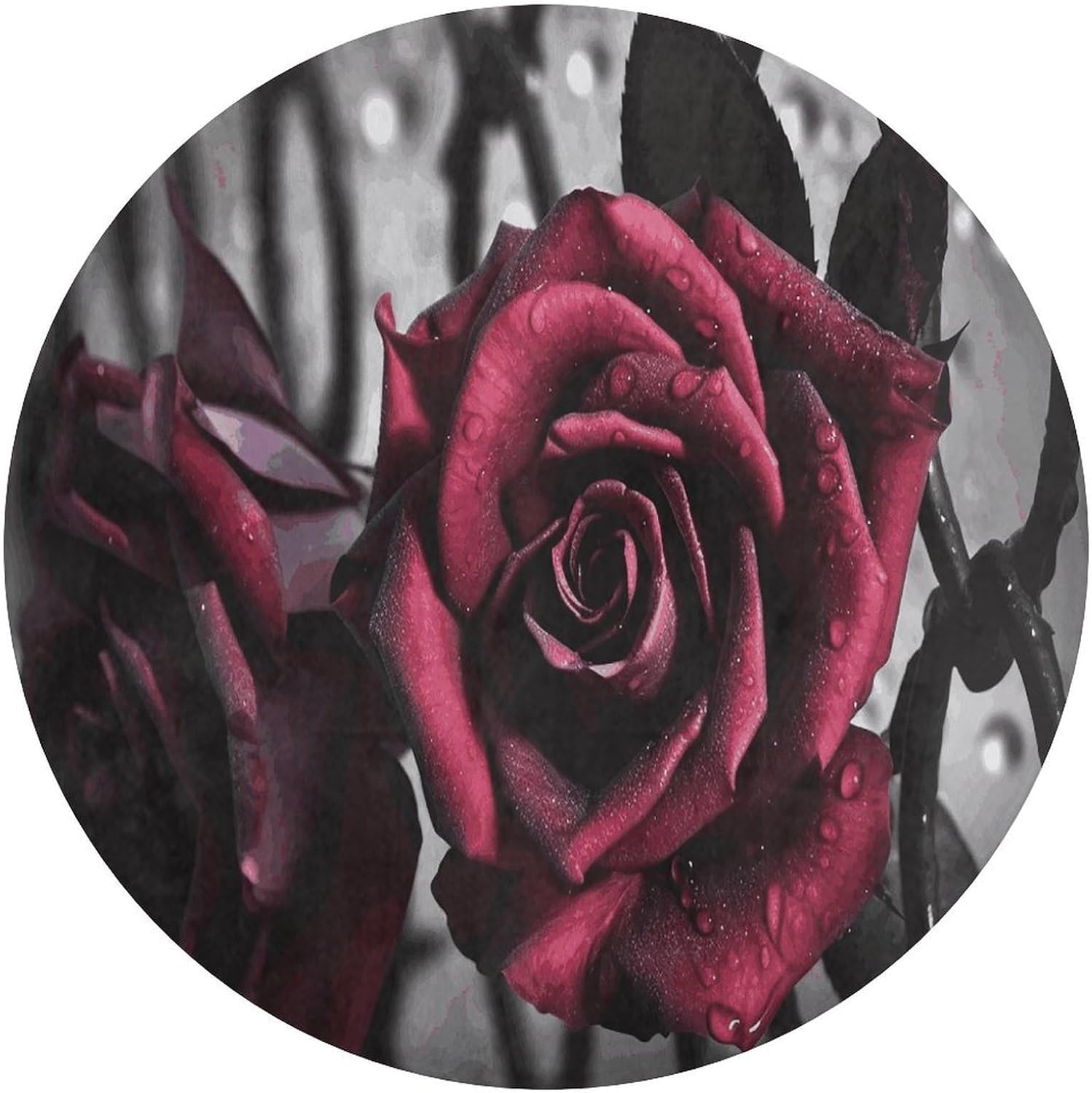 Gothic Roses Coral Velvet Round Floor Mat Non-Slip Bath Rug Floor Covering for Bathroom Vanity Guest Suite & Vacation Home